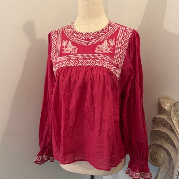 Zara Tops - Zara Embroidered Boho Peasant Top – Magenta